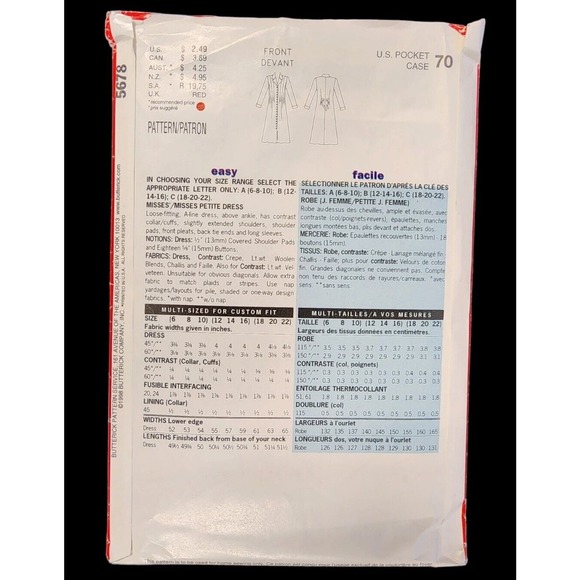 Vintage Butterick Sewing Pattern 5678 Womens Dress Sizes 18 20 22 Uncut 1998 NOS - Picture 2 of 2